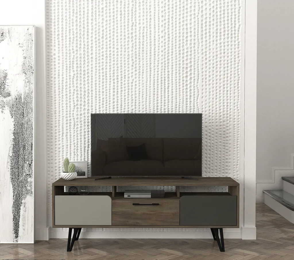 Table de TV 150cm Gris Borges en Mélaminé Haute Qualité - Skye Decor