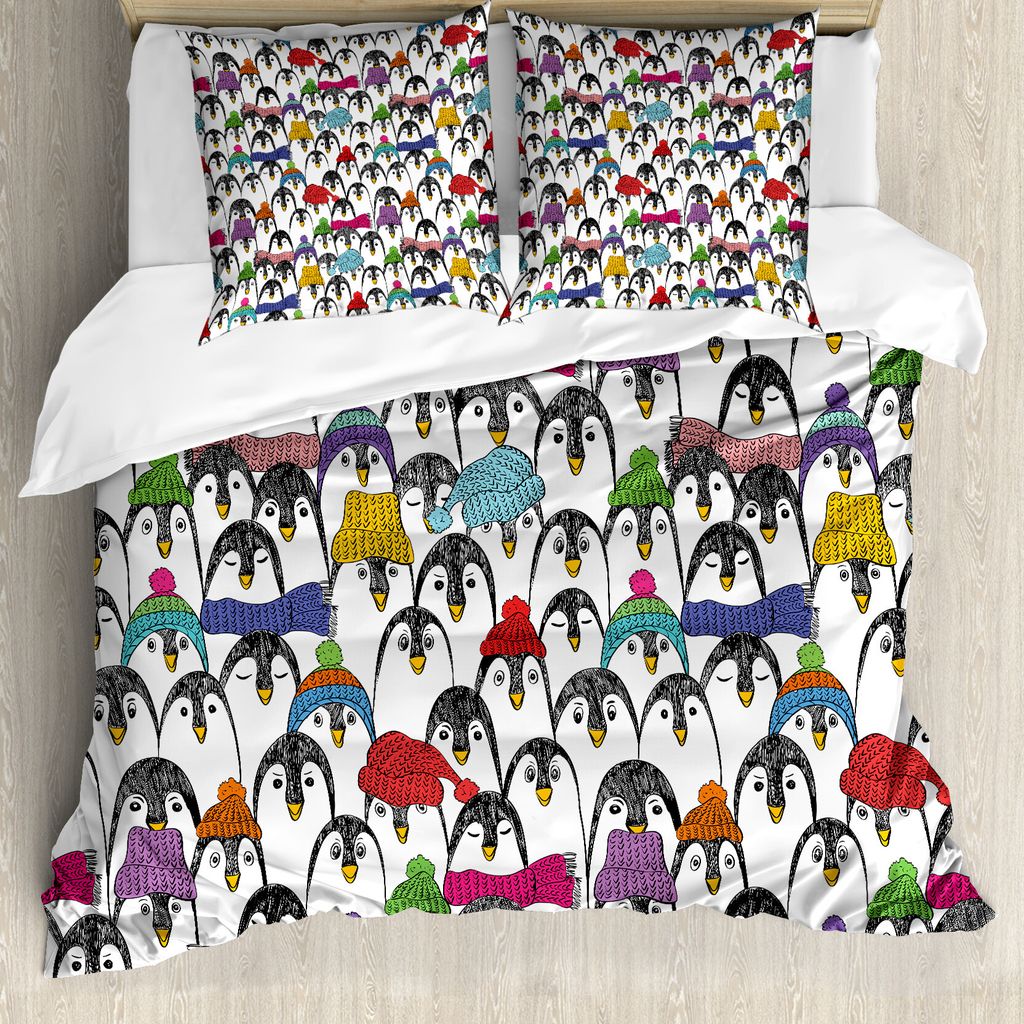 ABAKUHAUS Meerestiere Bettbezug, Winter-Cartoon-Tier, Milbensicher Allergiker geeignet mit Kissenbezügen, 155 cm x 220 cm - 80 x 80 cm, Mehrfarbig