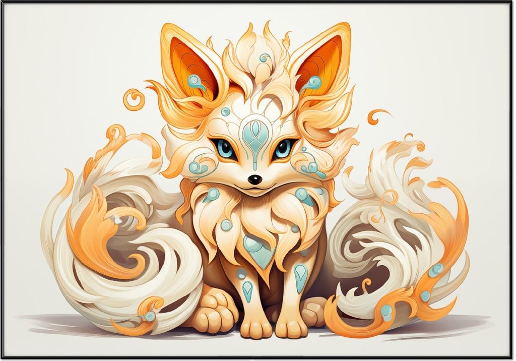 Wallario Wandbild Geheimnisvoller Fuchs, Größe: 70,30 x 100,30 cm, Poster mit schwarzem Aluminiumrahmen