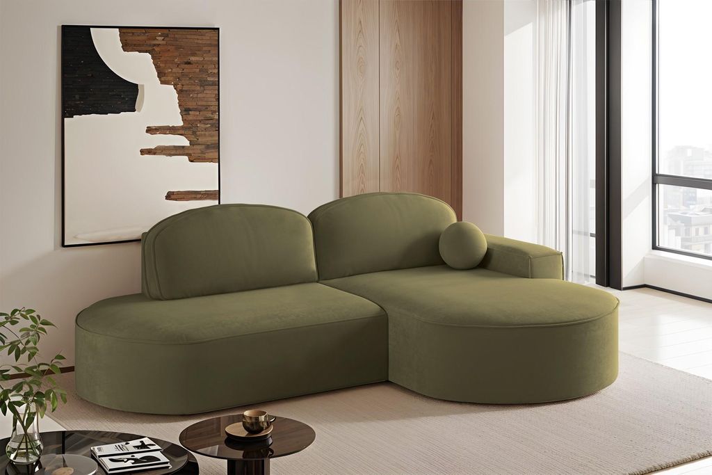 Kaiser Möbel Ecksofa mit Schlaffunktion und Bettkasten Modena Runden stoff Salvador Olive Rechts