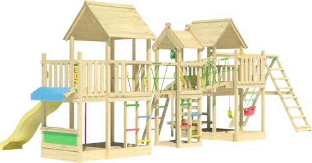 Doppelschaukel Spielhaus mit Stelzen Jungle Gym 954 x 342 cm Holz gelb