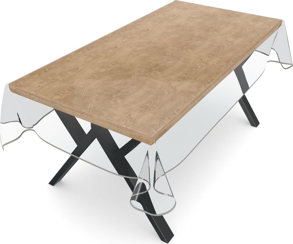 Tischdecke Klara 0,5mm Wachstuch PVC abwaschbar Durchsichtig Transparent Weiß SAUM 140x140cm