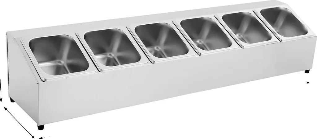 Bac à condiments en inox 9 litres 6 compartiments pour cuisine et bar