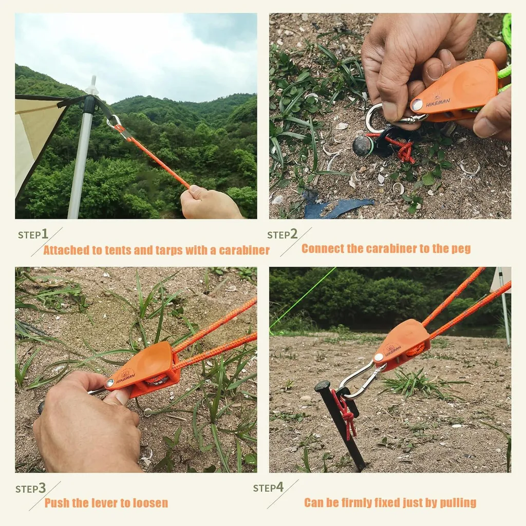 Cordelette pour tente et auvent de camping avec poulie de réglage - 4 mm