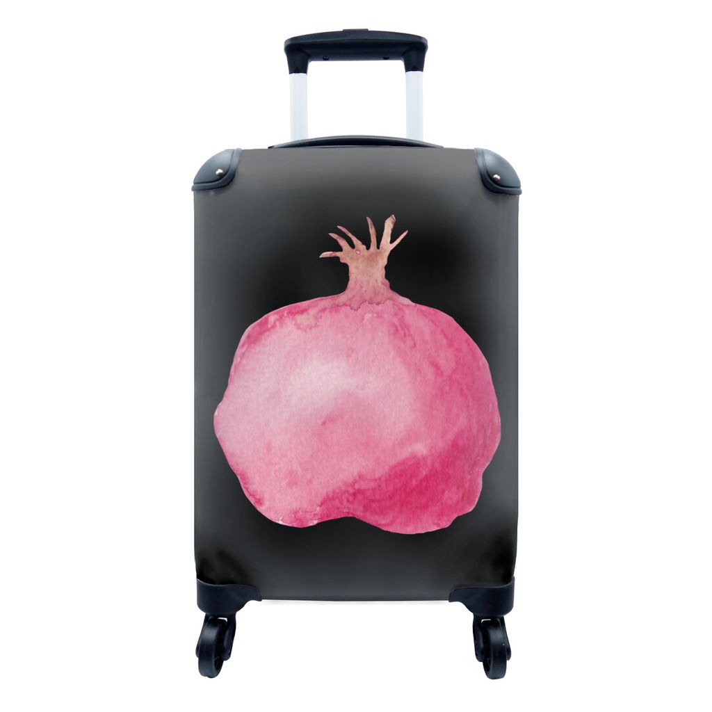 MuchoWow Koffer Handgepäck Trolley Rollkoffer Kleine Reisekoffer mit 4 Rollen - Granatapfel - Aquarell - Schwarz - Cabin Size < 55x40x23 cm & 55...
