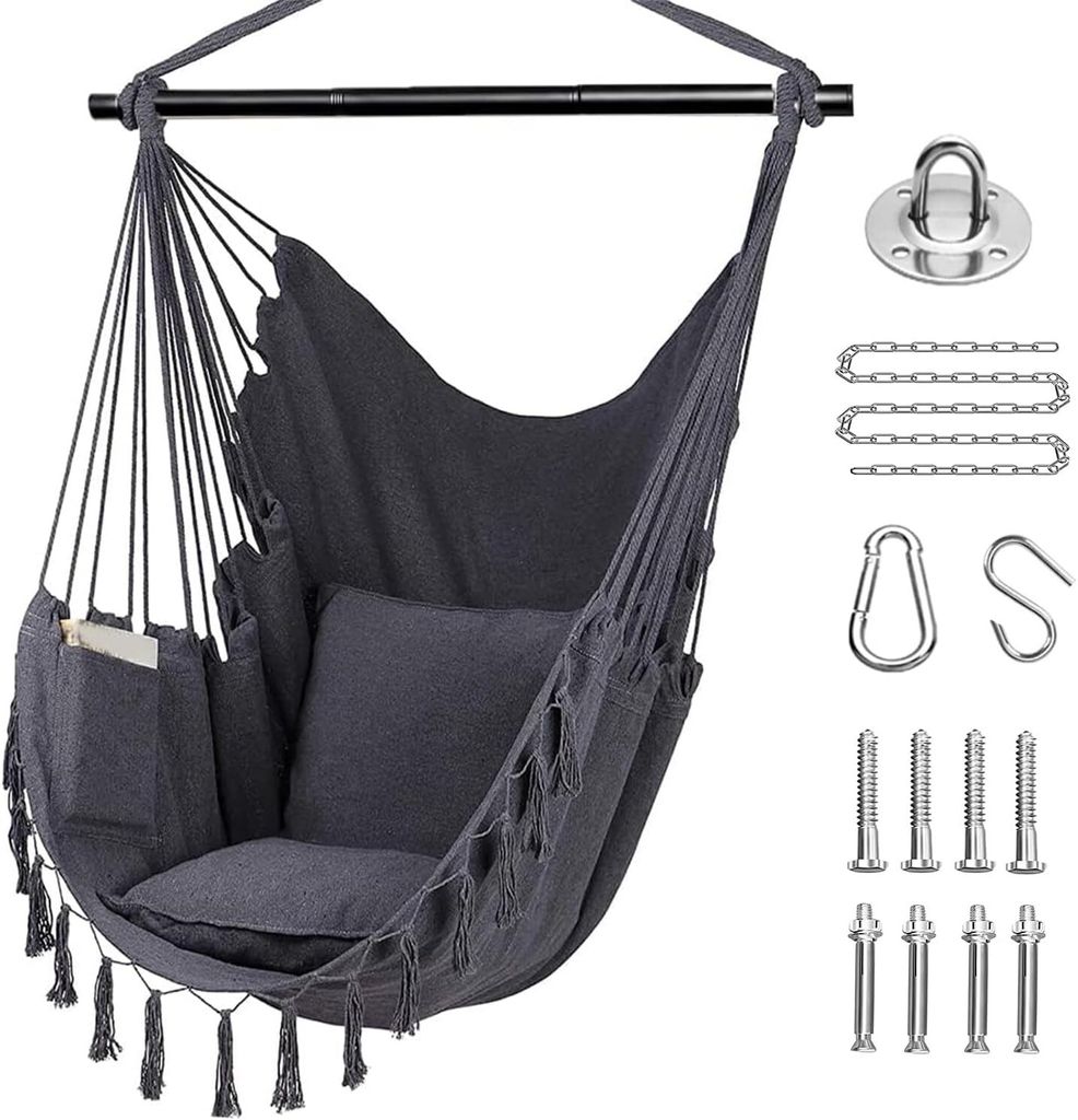 Extra große Hängematte Swing Chair, Baumwolle Canvas Hanging tuhl, enthält Tragetasche, geeignet für Schlafzimmer, maximales Gewicht 330 lbs.Du...