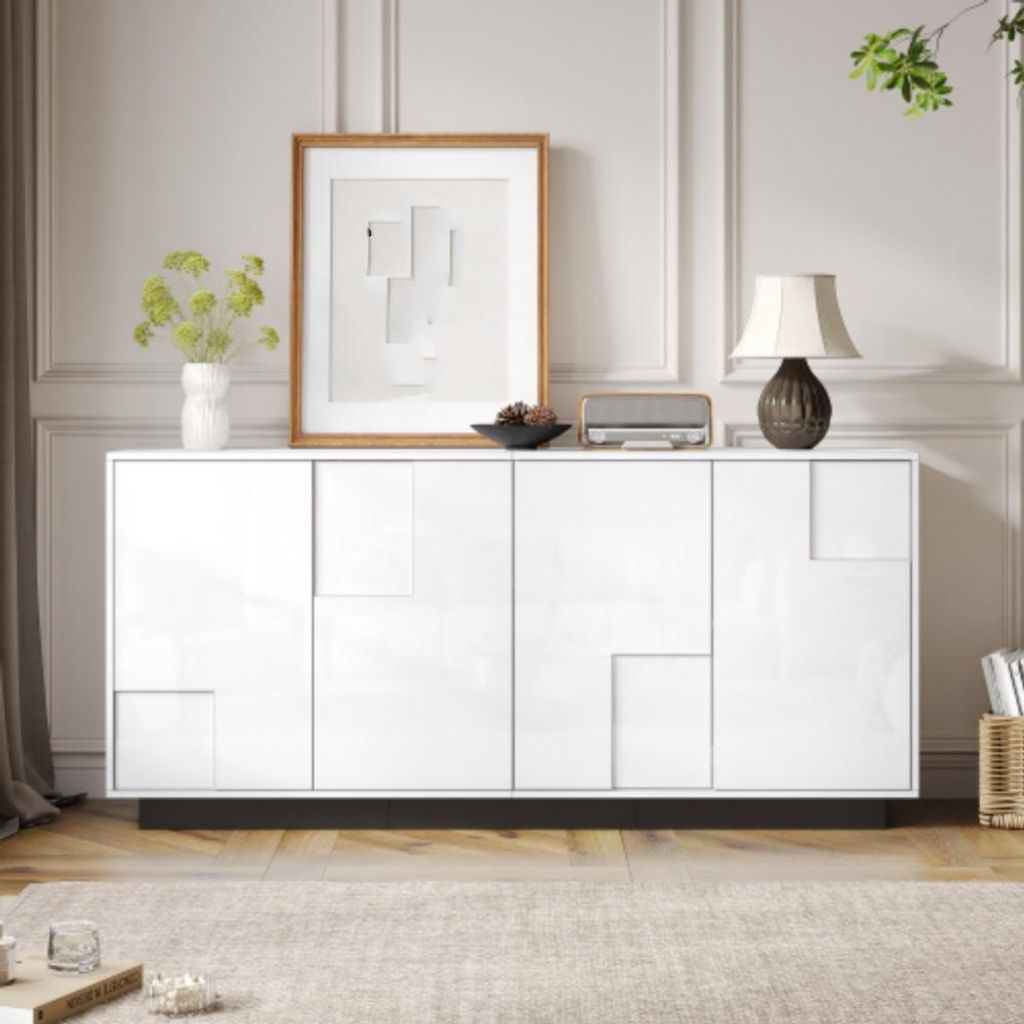 Wohnzimmer-Sideboard,mit 4 Türen Hochglanzschrank,Unterschrank,kommde mit großem Stauraum,160 x 37 x 75,5 cm