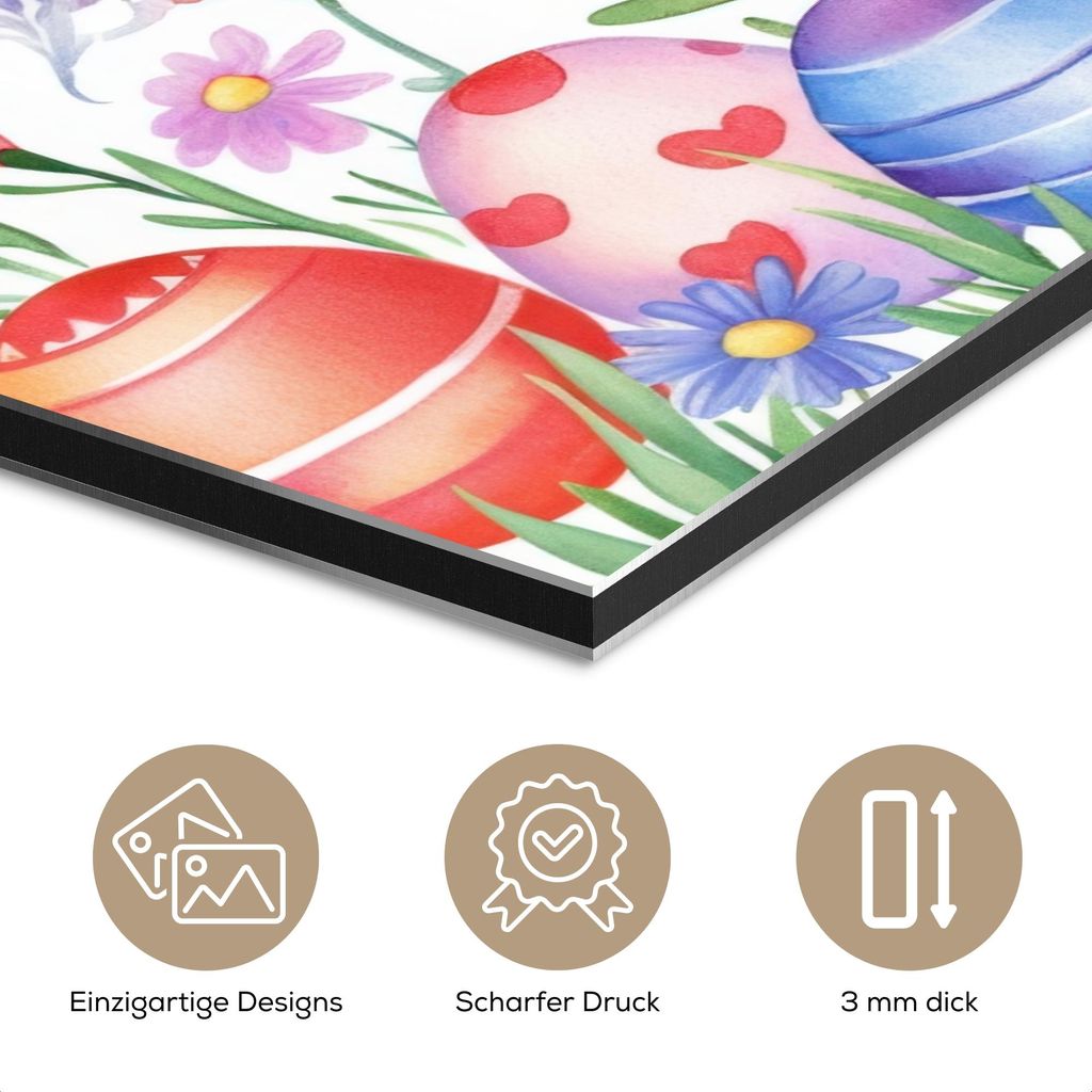 MuchoWow Wanddekoration Metall Metallbild Wandkunst 60x40 cm Blumengarten - Bunt - Eier MuchoWow Aluminium Gemälde - Gemälder