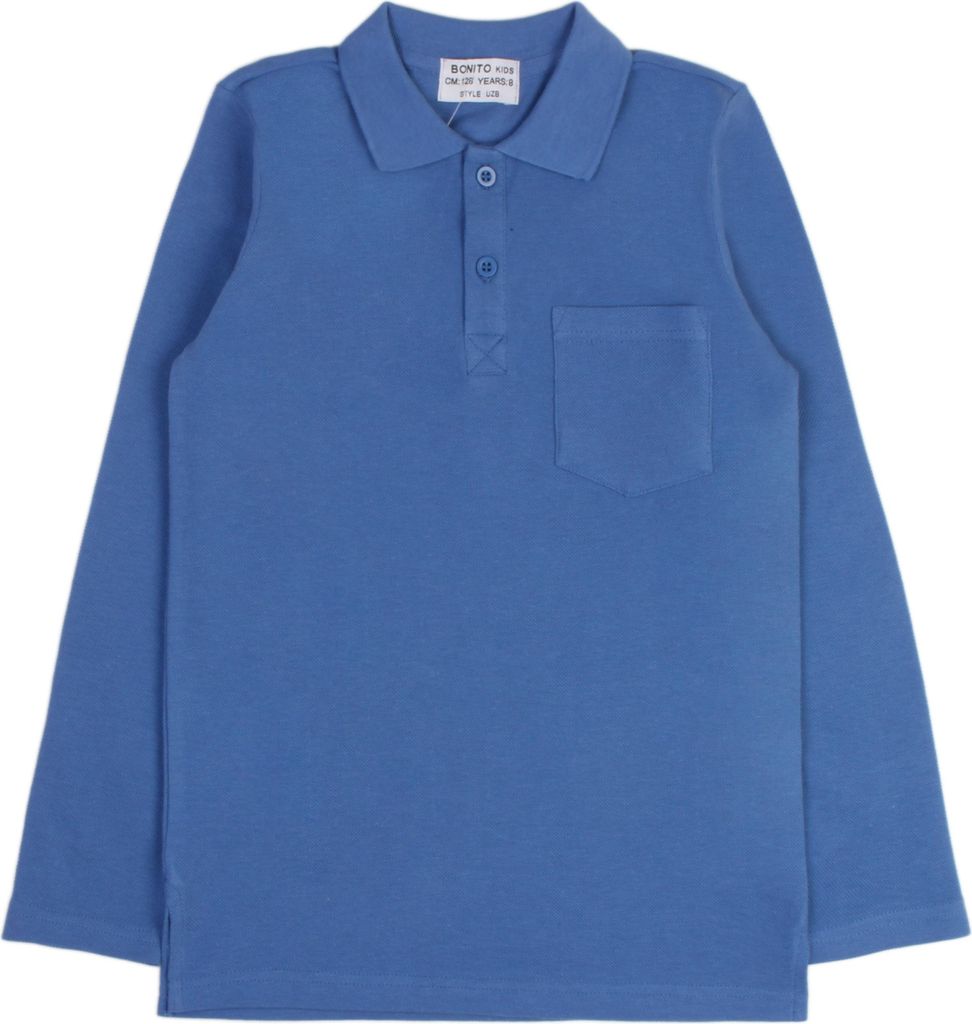 Kinder Poloshirt - blau - Größe 128 - Langarm - 100% Baumwolle
