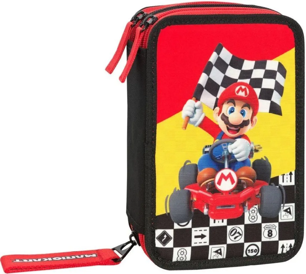 Astuccio per matite per la scuola - Super Mario Mariokart rosso - con 3 scomparti