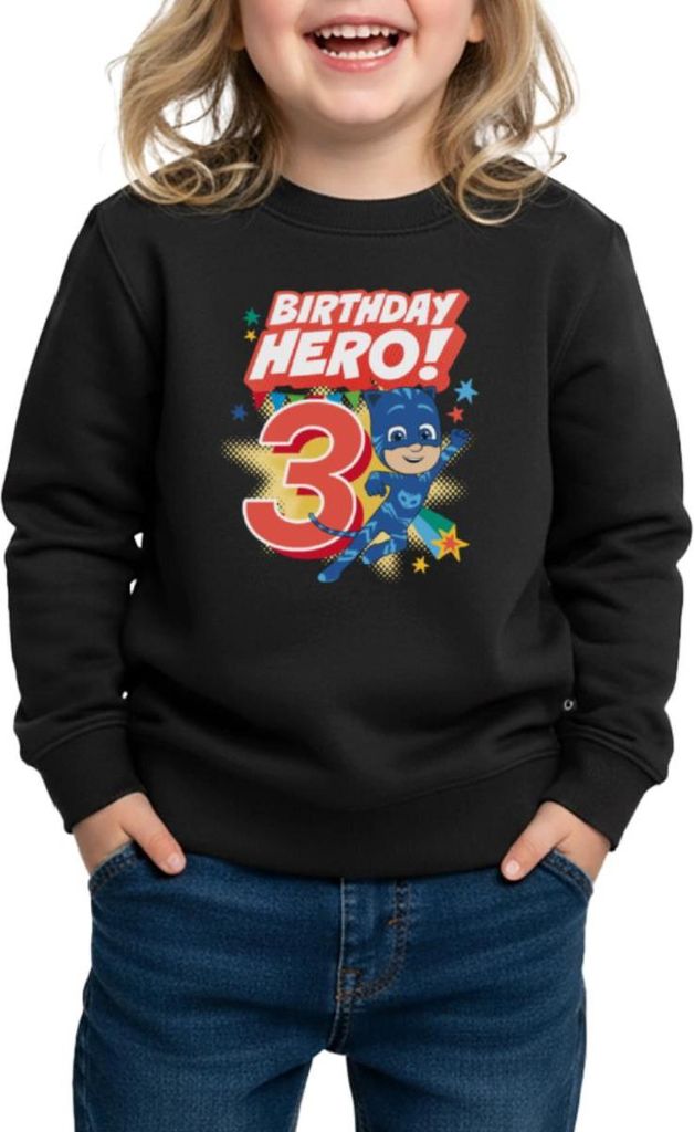 Spreadshirt PJ Masks Catboy Birthday Hero 3. Geburtstag REGULAR FIT Kinder/Teenager Premium Bio Crew Neck, 158/164 (12 Jahre), Schwarz