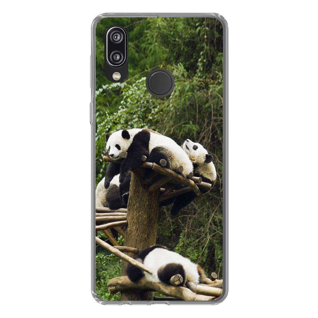 MuchoWow Handyhülle Schutzhülle Hülle für Huawei P20 Lite (2020) Pandas - Holz - Treppe Silikon Softcase Handy Hülle - Kartenhalter