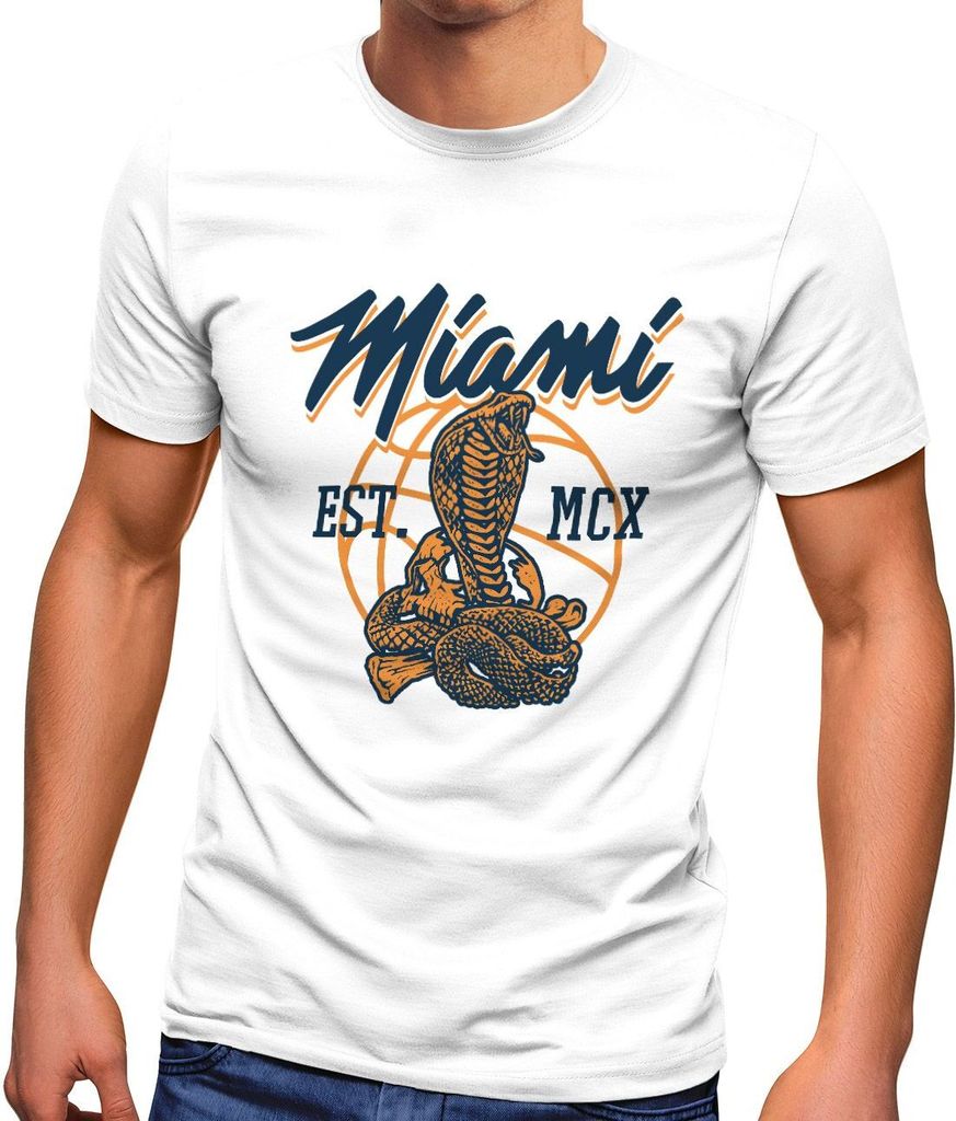 Herren T-Shirt Schriftzug Miami Schlange Snake Basketball USA Sport Fashion Streetstyle Neverless weiß L