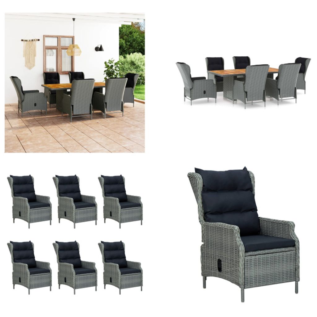 vidaXL 7 tlg. Garten Essgruppe mit Auflagen Poly Rattan Hellgrau - Gartenmöbel-Set - Gartenmöbel-Sets - Gartentisch Und Stuhl - Gartentische Und ...