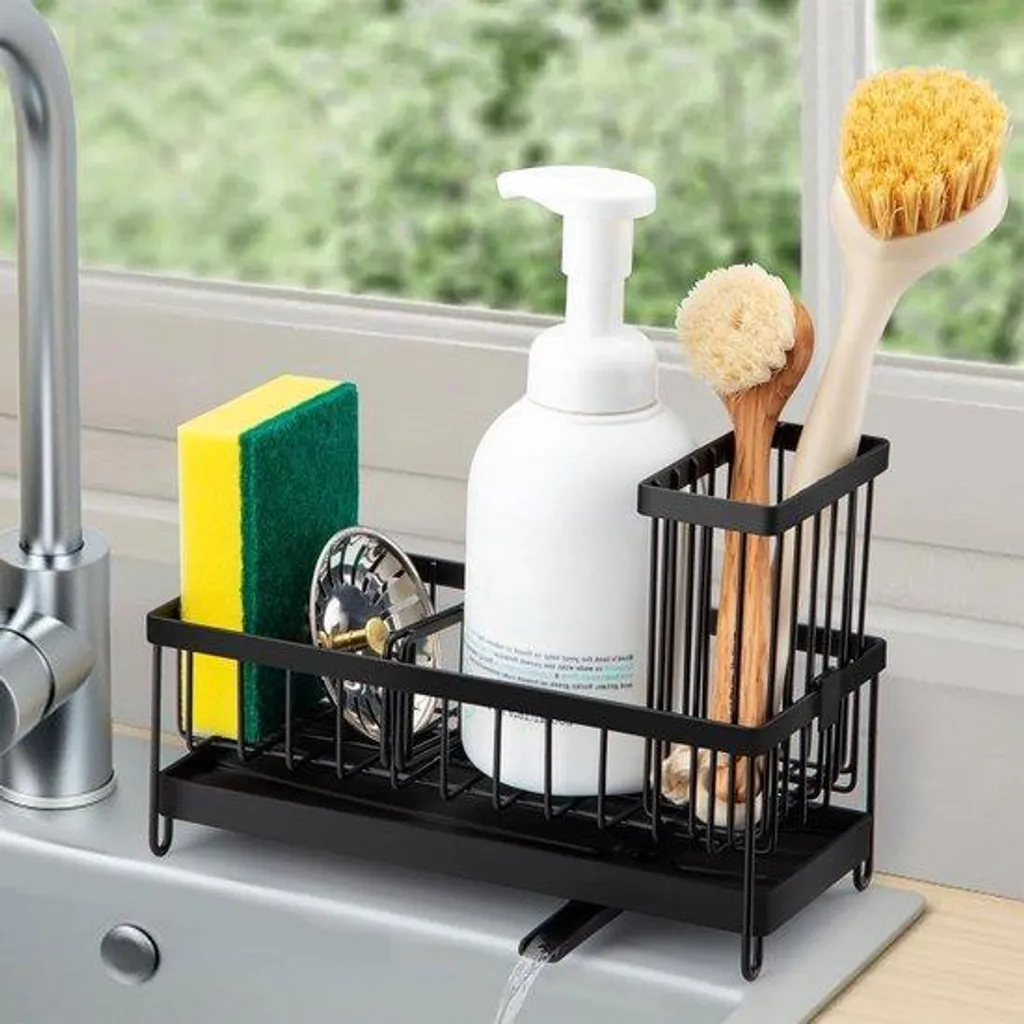 Support évier de cuisine avec plateau d'égouttage amovible et porte-savon