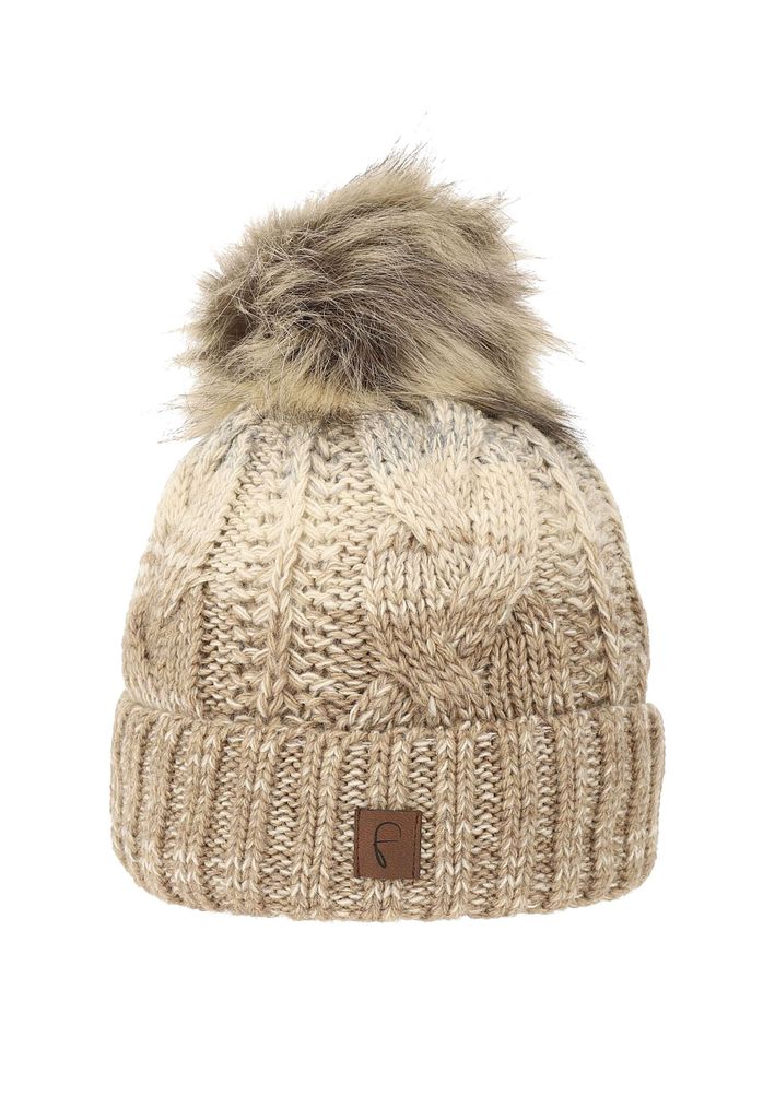 Faera Damen Bommelmütze mit Farbverlauf Thermo Strickmütze One Size
