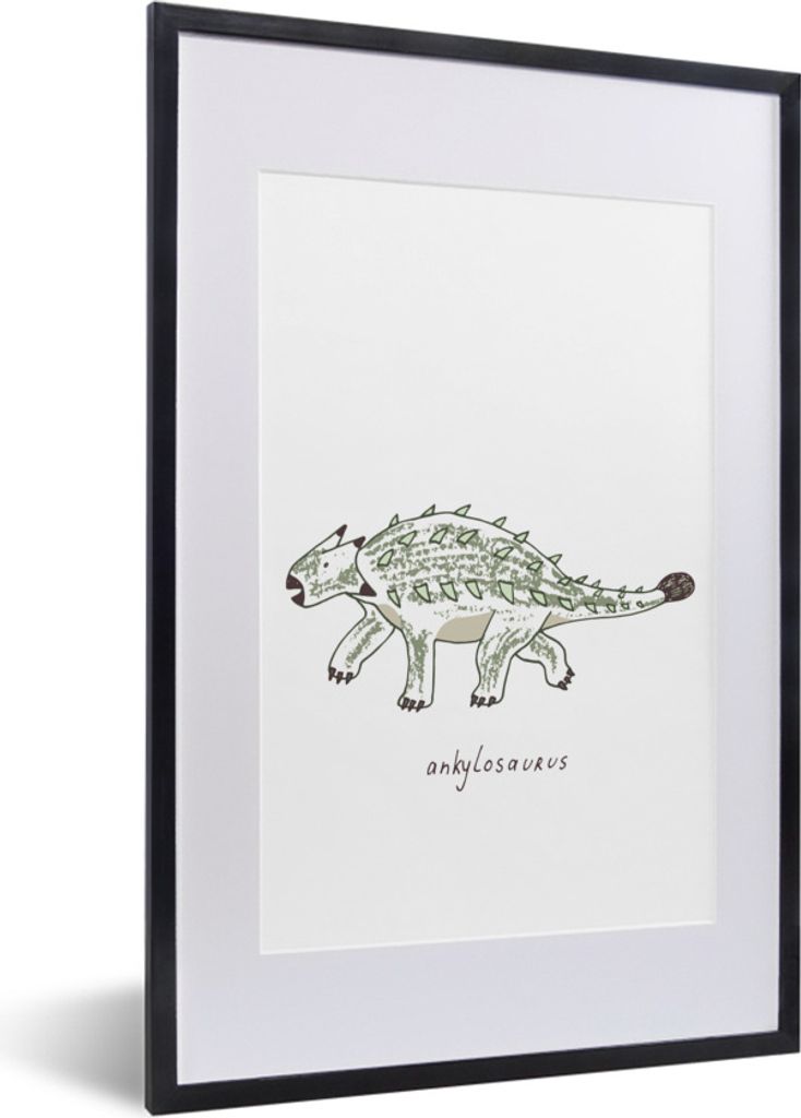 MuchoWow Gerahmtes Poster Kinderzimmer - Dinosaurier - Ankylosaurus - Jungen - Mädchen - Kind 40x60 cm - Poster mit Schwarzem Bilderrahmen Wandp...