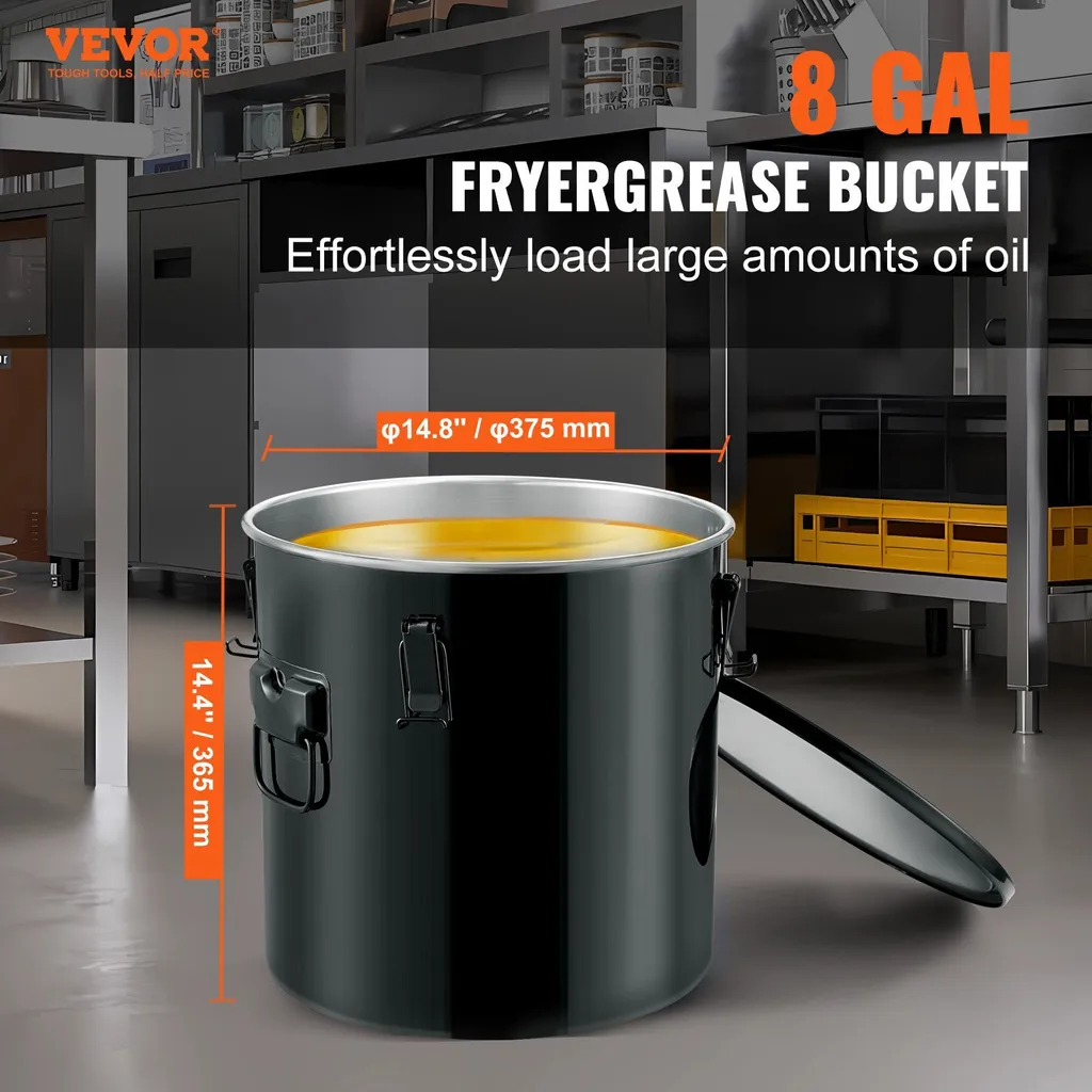 Contenitore per lo smaltimento dell'olio di friggitrice da 30 litri, secchio per olio di friggitrice in acciaio inox, rivestimento antiruggine, contenitore per il trasporto dell'olio con coperchio, sacchetto filtrante per il filtraggio dell'olio di cottura caldo, nero - 2