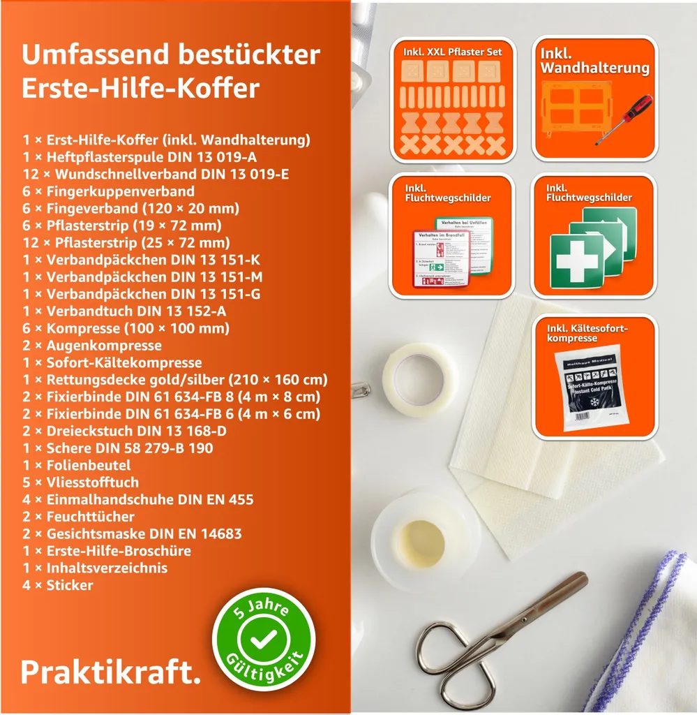 Offerta Kit Pronto Soccorso Parete DIN 13157 Arancio + 5 Adesivi - 2