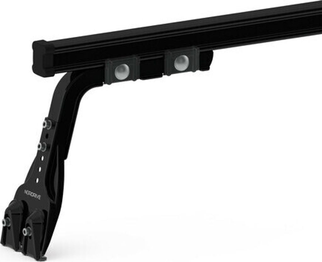 A black car roof rack foot is shown against a white background.