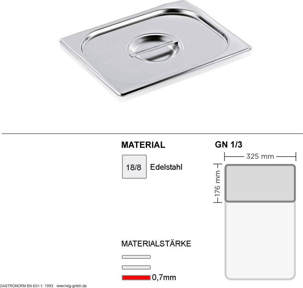 Gastronorm Deckel GN 1/3 - GN90 - 18/8 Edelstahl - 0,7mm