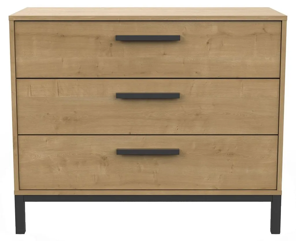 Commode de Rangement 3 Tiroirs Bois CRAFT L90,7 cm pour Chambre Adulte