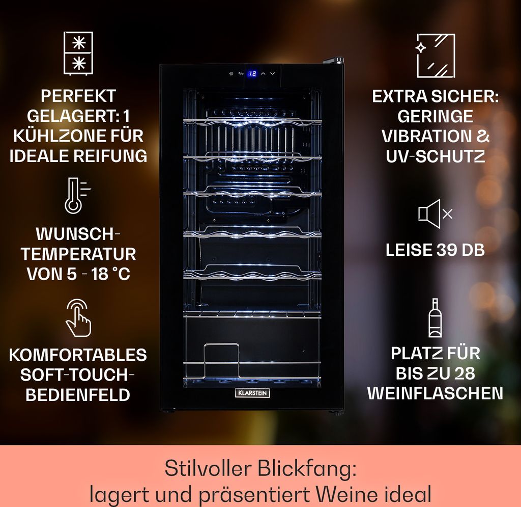 Klarstein Weinkühlschrank, 1 Zonen Getränkekühlschrank Produktbild 2