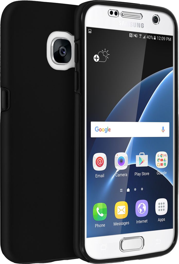 Avizar, Schutzhülle für Samsung Galaxy S7, Vorder- + Rückseite, Schwarz