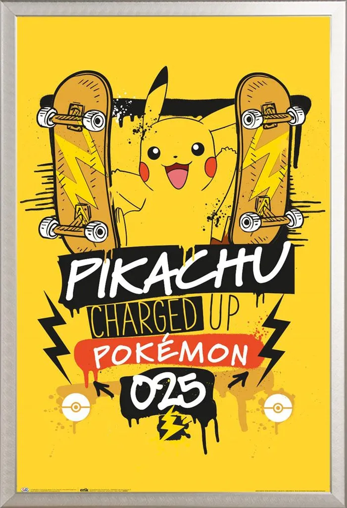 Tableau Décoratif Pokémon Pikachu et Cadre Aluminium Argenté Shinsuke