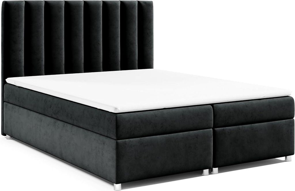 Best For Home Boxspringbett Trinity K-10 140x200 Schwarz | Bonellfederkern H3 inkl. Topper | Modernes Bett mit Bettkasten & Stauraum