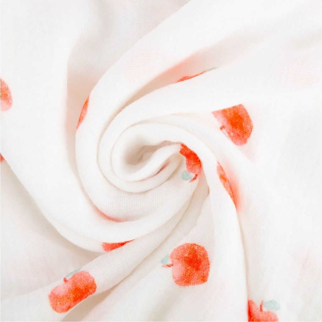 Musselin Stoff Apfel Digitaldruck wollweiß rot 1,30m Breite