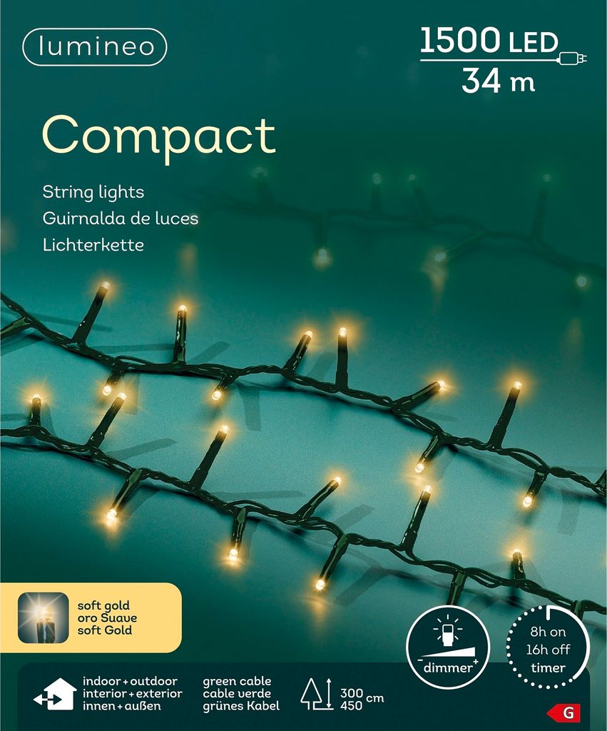 Lumineo LED Lichterkette Compact grün 34 Meter 1500 Lichter - softgold