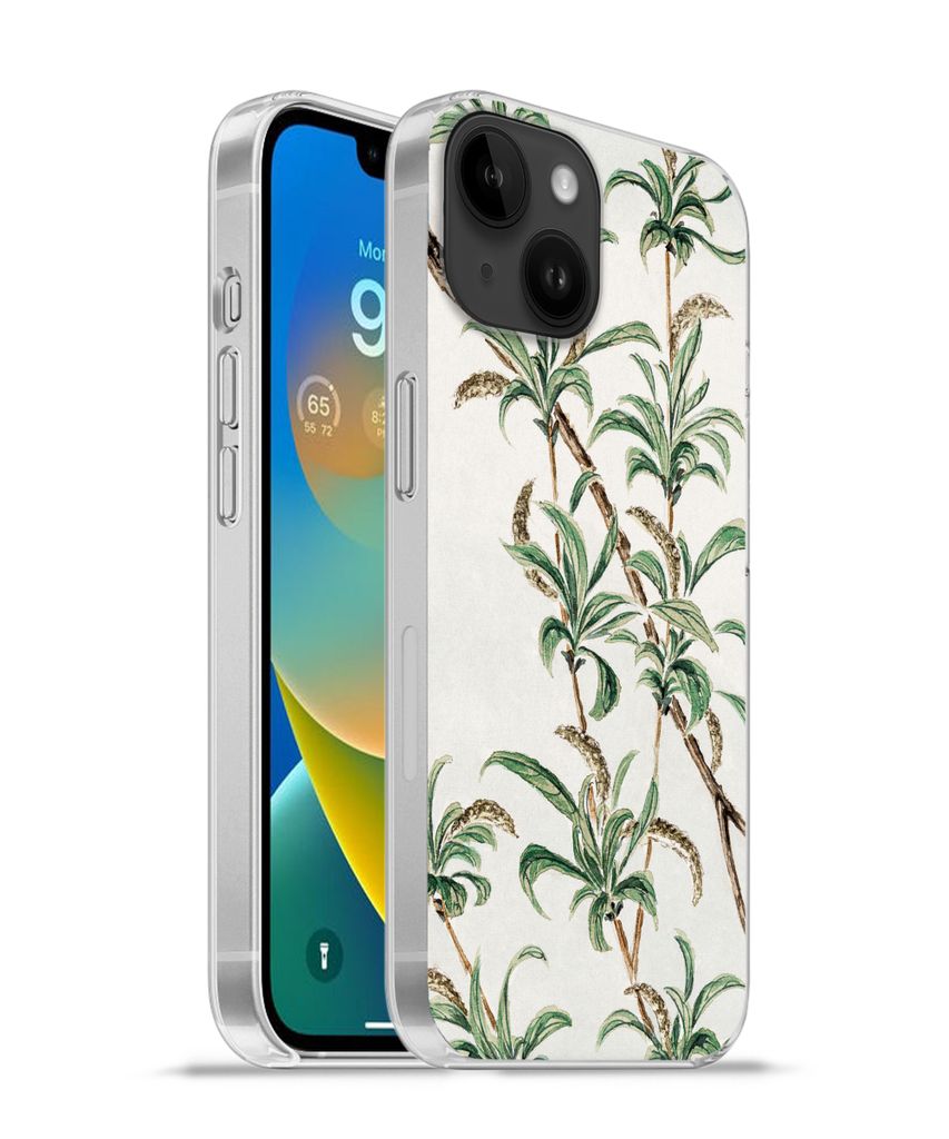 MuchoWow Handyhülle Schutzhülle Hülle für Apple iPhone 14 - Softcase Japan - Blätter - Jahrgang Silikon Softcase Handy Hülle - Mobiltelefon...