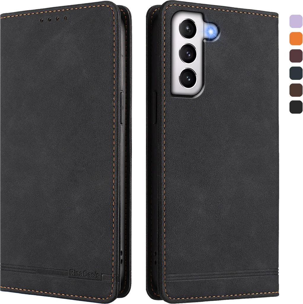 Hülle für Samsung Galaxy S21 5G, Retro Kunstleder Ständer Klapphülle mit Kartenfächer und Magnetische Schwarz