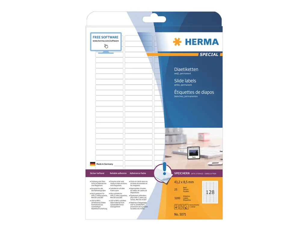 HERMA 5071 Etichette per Diapositive 43,2x8,5 mm - 3200 Pezzi A4