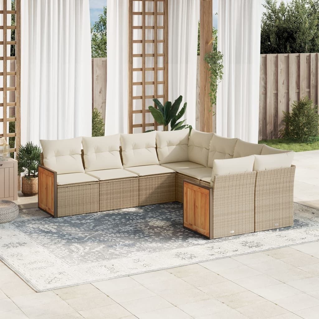 Design 8-tlg. Garten-Sofagarnitur mit Kissen Beige Poly Rattan, Gartenmöbel-Sets 2024 Neu