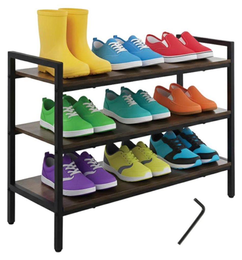 Metall-Schuhregal mit 3 Holzregalböden – stabiles Regal im Loft-Stil für Schuhe und Accessoires