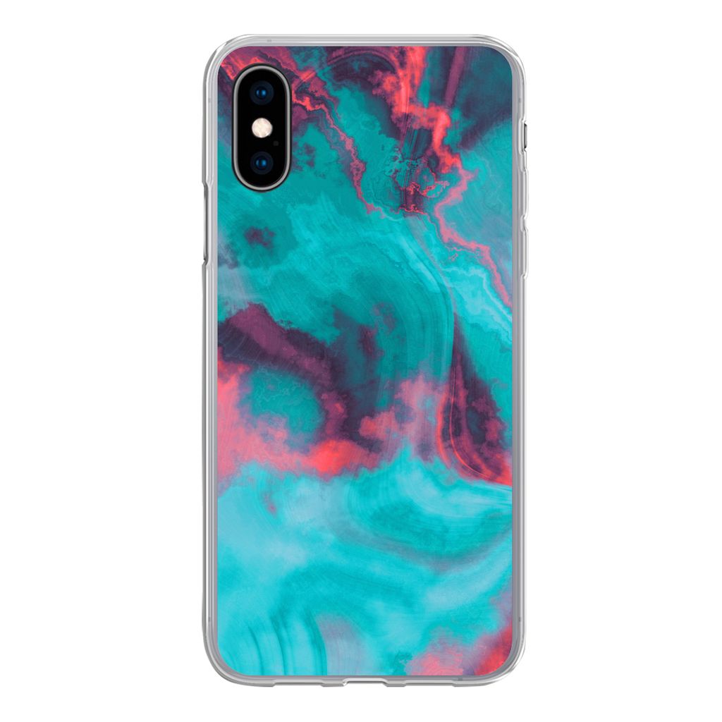 MuchoWow Handyhülle Schutzhülle Hülle für iPhone X Abstrakt - Neon - Rosa - Blau Silikon Softcase Handy Hülle - Handyhülle - Geburtstag Tee...