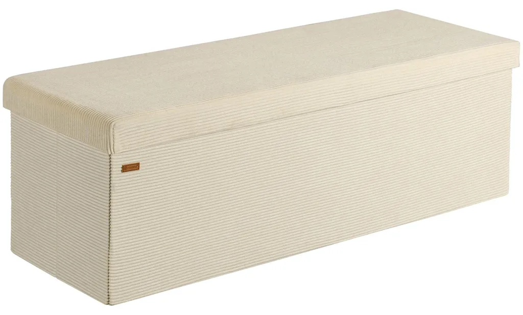 Banc d'entrée beige en corde 114cm pliable - Meuble de rangement gain de place