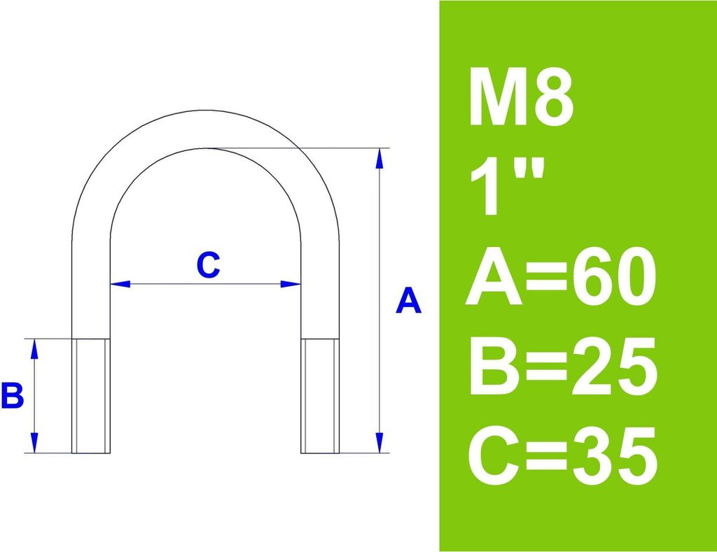 Bügelschraube, ohne Zubehör, 1" (33,7 mm) - M8, Länge 60 mm