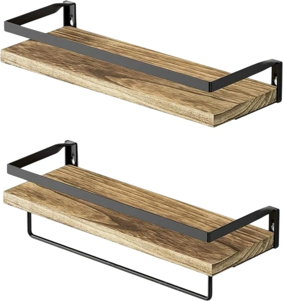 Étagère murale style industriel lot de 2 fixations bois et métal