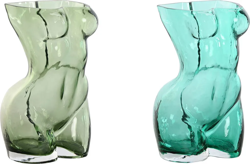 Vase Home ESPRIT bleu vert cristal 18x17x28 cm - Lot de 2 pièces design