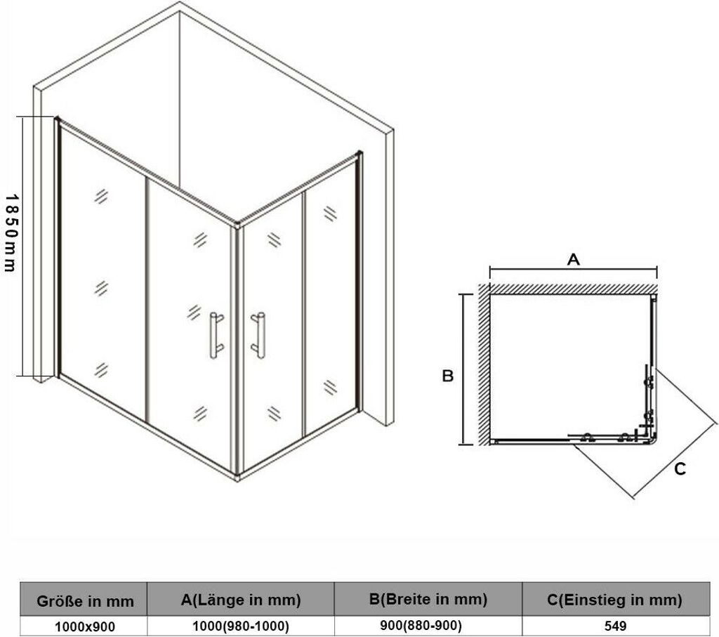 SONNI Duschkabine Eckeinstieg 100x90cm Eckdusche Schiebetür Produktbild 7