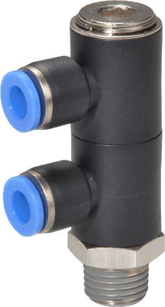 L-Steckverteiler 2-fach mit Hohlschraube, Schlauch 8mm, Gewinde R1/4a, STVS-QLCKH2-R1/4a-8-KU-SBR-V1-M120
