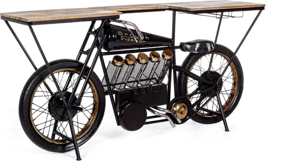 Bar Konsole Motorrad Replica Schwarz Gold Mango 183x43x89