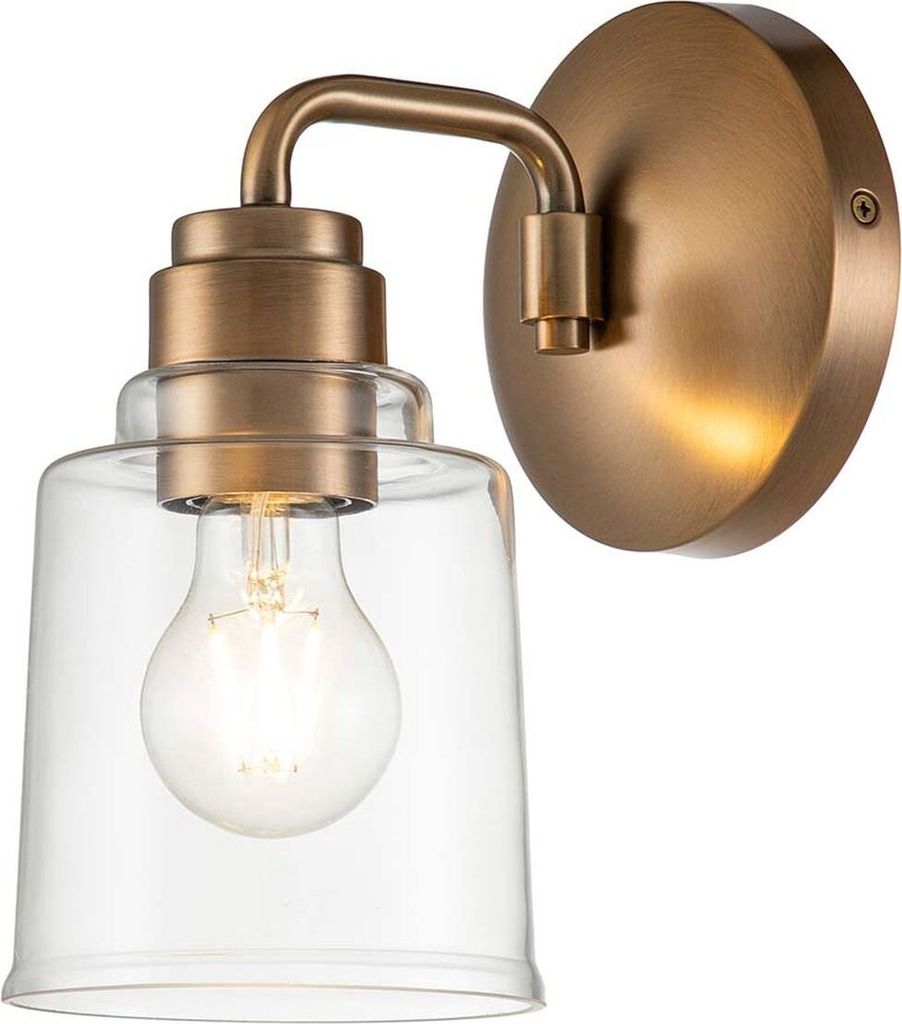 Wandlampe Metall Glas H: 24,3 cm in Messing verwittert Vintage Design Wandleuchte