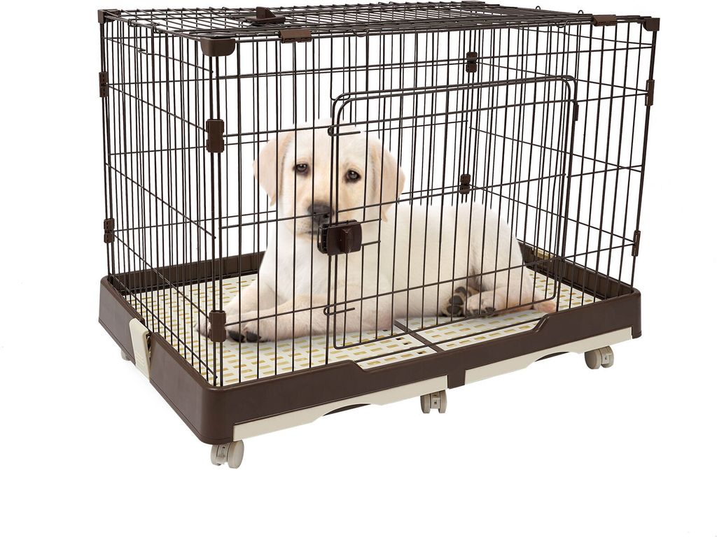 99*62*75cm Haustierkäfig mit 2 Tür Räder Hundekäfig Kleintier Käfig Kaffee Farbe