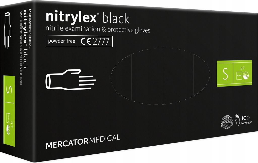 A black box of Nitrylex black nitrile examination and protective gloves.