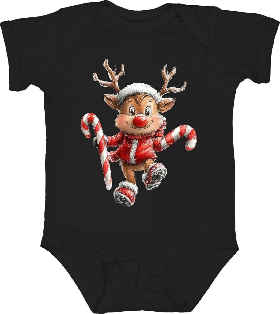 Weihnachtsrentier rote Nase lustig Kinder Geschenk Retro Unisex Baby Body, Schwarz, 6/12