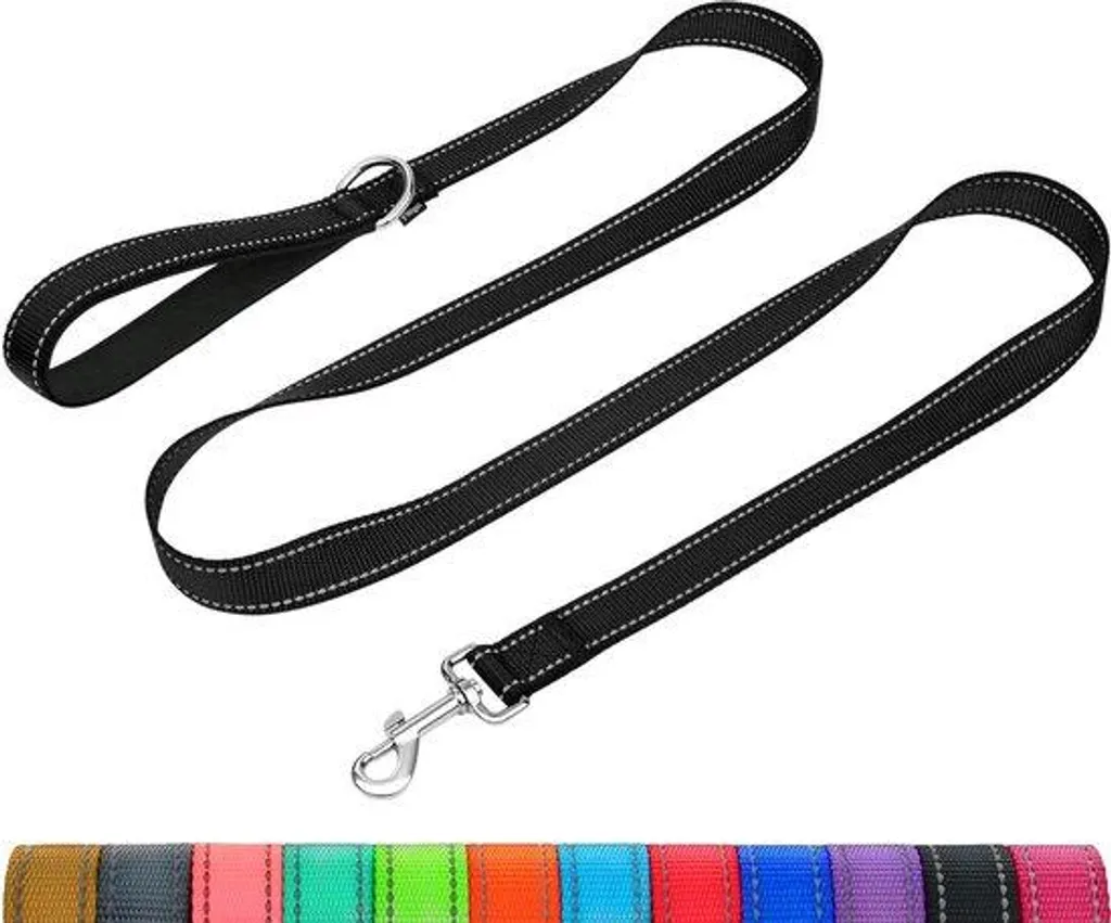 Laisse de marche pour petit chien - Modèle souple noir réfléchissant 1m80